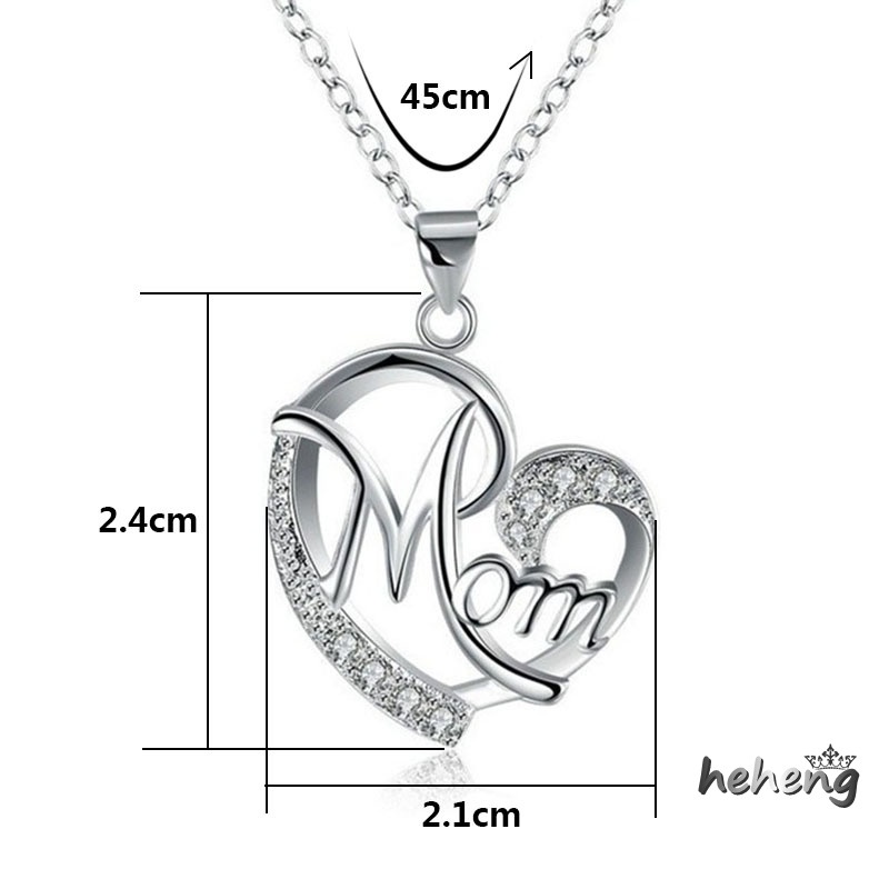 Vòng cổ Mặt Hình Trái Tim Khắc Chữ mom / mom Quà Tặng Mẹ