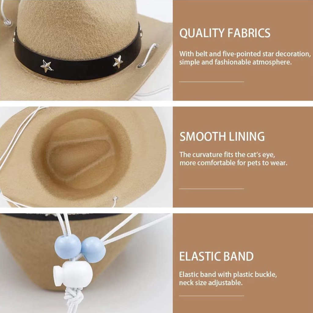 Mũ Cao Bồi Tây Cài Khóa Điều Chỉnh Được Thoải Mái Thoáng Khí Vui Nhộn Dành Cho Cún Cưng