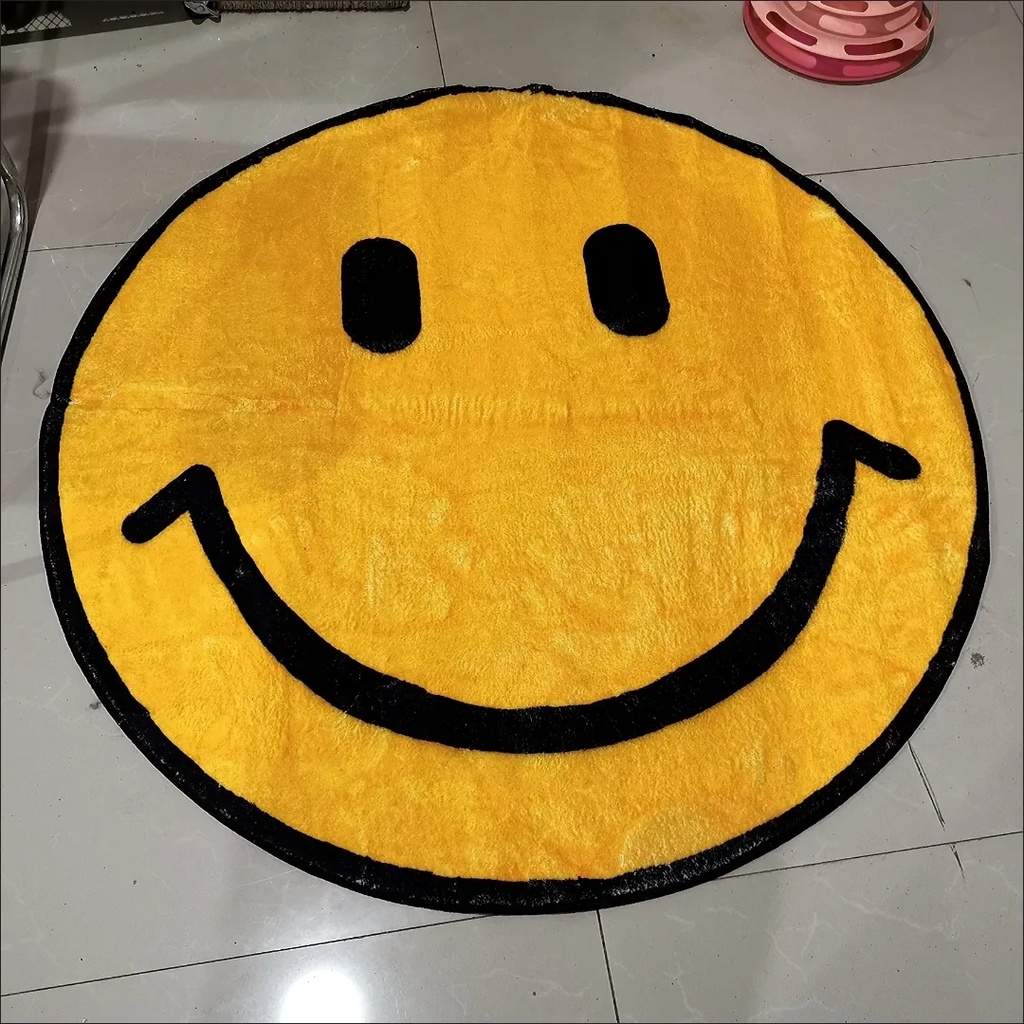 Hoạt Hình Thảm Trải Sàn Dày Dặn Hình Tròn Họa Tiết Mặt Cười Chống Trượt