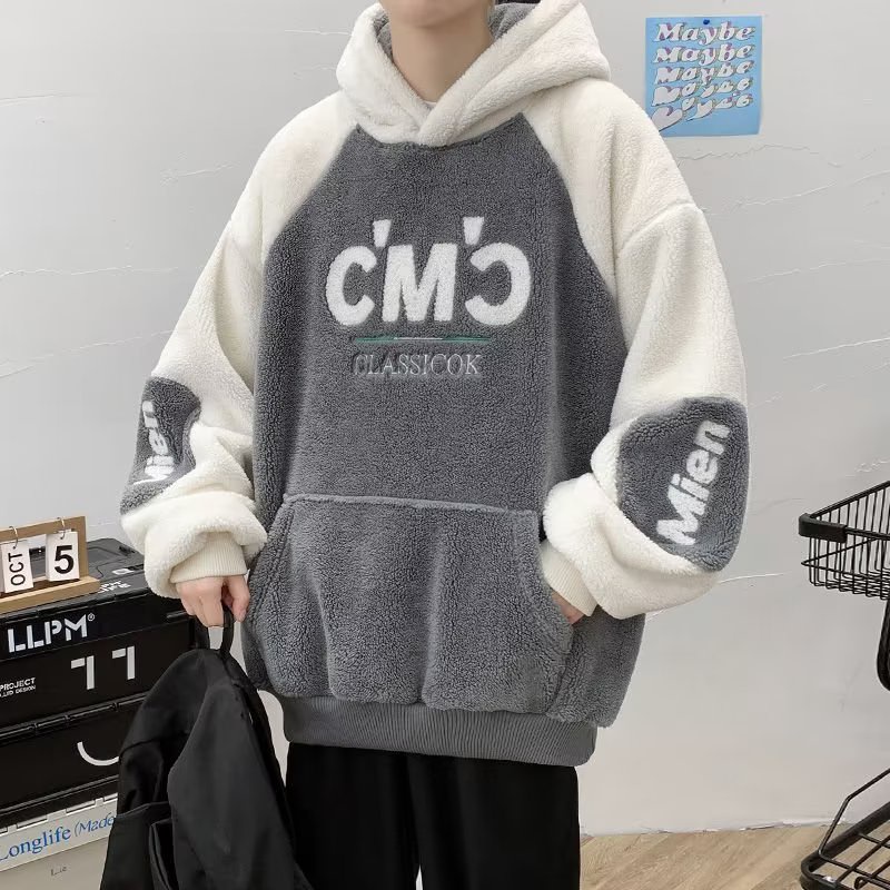 Kyushuad Áo Khoác Hoodie Dày Dặn Phối Màu Tương Phản Cá Tính Cho Nam