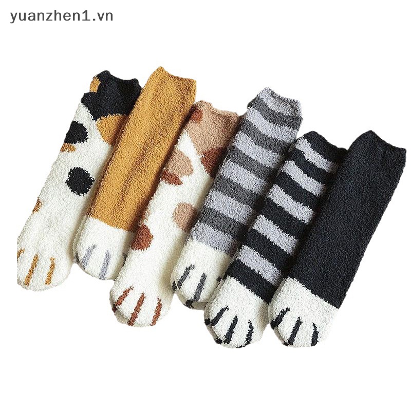 Vớ Lông Cừu Dày Giữ Ấm Mùa Đông In Hình Dấu Chân Chó Mèo 3d Dễ Thương