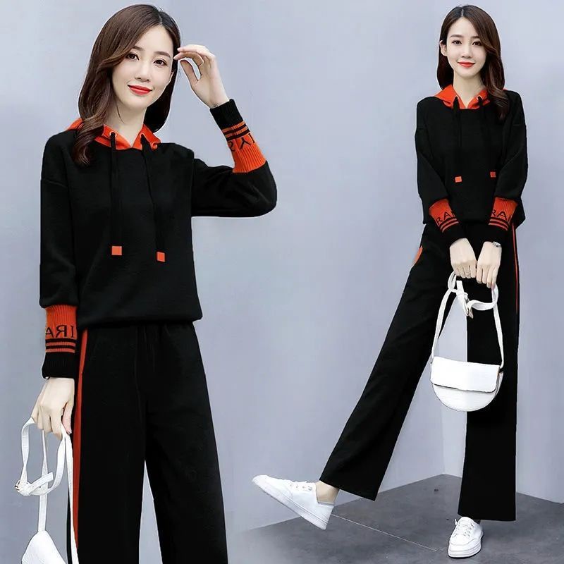 Bộ Đồ Thể Thao Dài Tay Có Mũ Trùm Dáng Rộng Thời Trang Mùa Thu Đông Dành Cho Nữ