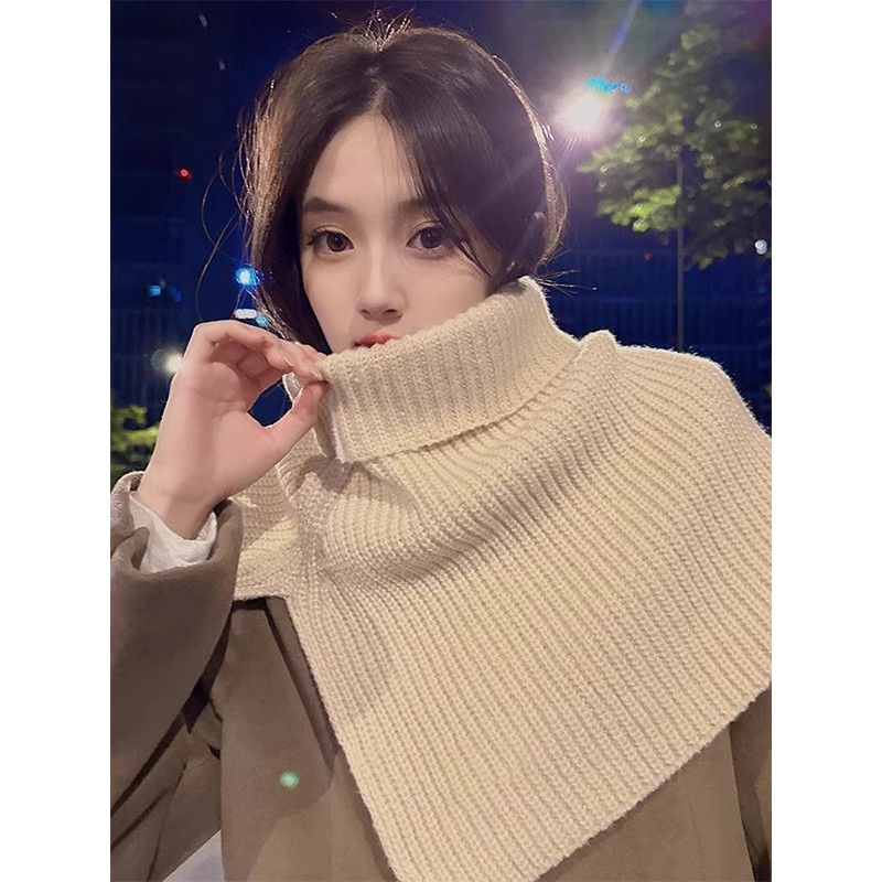 Khăn Choàng Cổ Bằng Len Dệt Kim Giữ Ấm Chống Lạnh Xẻ Tà Thời Trang Thu Đông Phong Cách Hàn Quốc Cho Nữ