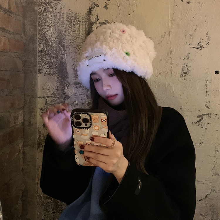 Plus Mũ bucket Dệt Kim Phối Lông Nhung Phong Cách Thời Trang Hàn Quốc