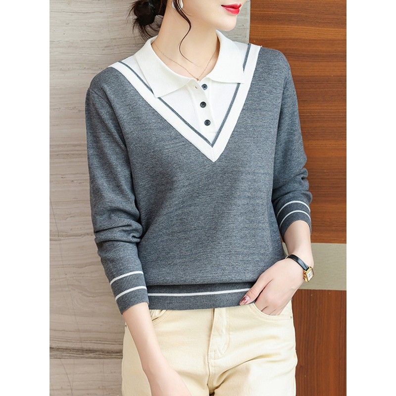 Áo sweater Giả Hai Lớp Dáng Rộng Thời Trang Thu Đông Phong Cách Mới Cho Nữ