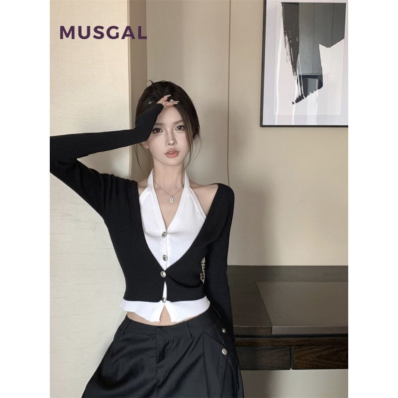 Musgal Áo Thun Tay Dài Cổ Tròn Màu Tương Phản Đơn Giản Thời Trang Mới 2023 Dành Cho Nữ