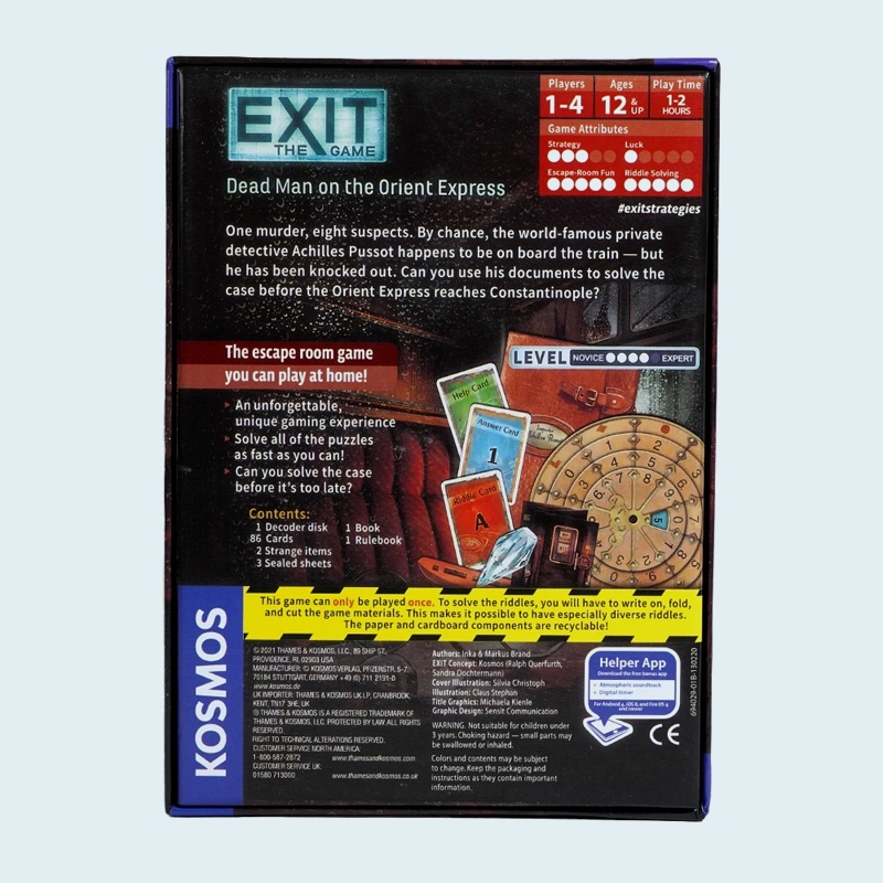 Dead Man on The Orient Express | Exit: The Game - A Kosmos Game | Family-Friendly, Card-Based at-Home Escape Room Experience for 1 to 4 Players, Ages 12+