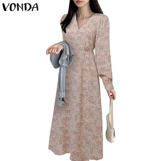 Đầm Hoa Tay Phồng Dài Cổ Chữ v Thời Trang Hàn Quốc Cho Nữ