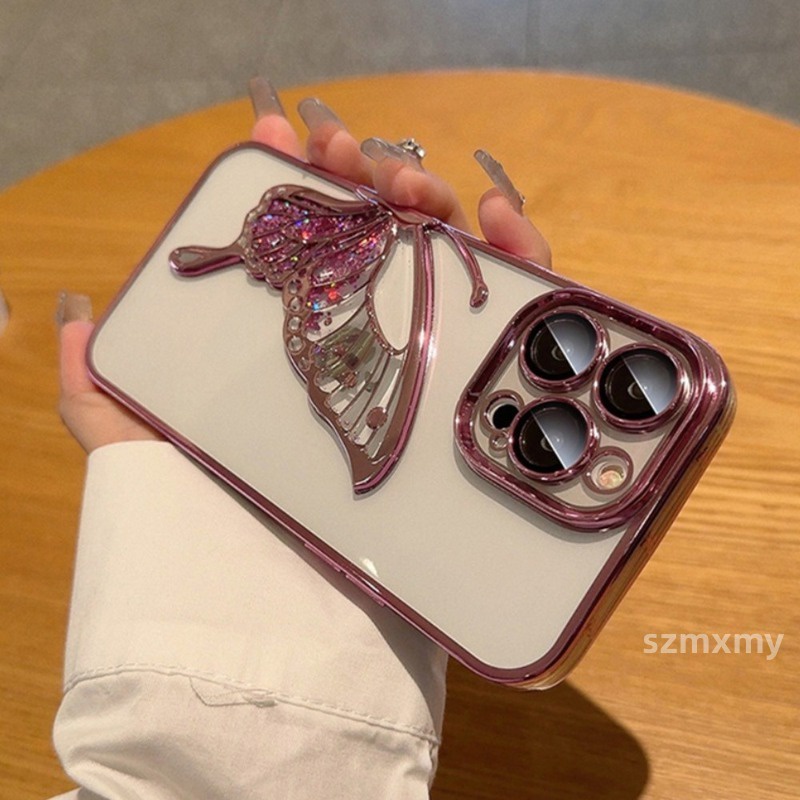 Ôp Điện Thoại Silicon Dẻo Trong Suốt Họa Tiết Bươm Bướm 3d Sang Trọng Chống Rơi Cho iphone 15 14 13 12 11 pro max Vỏ