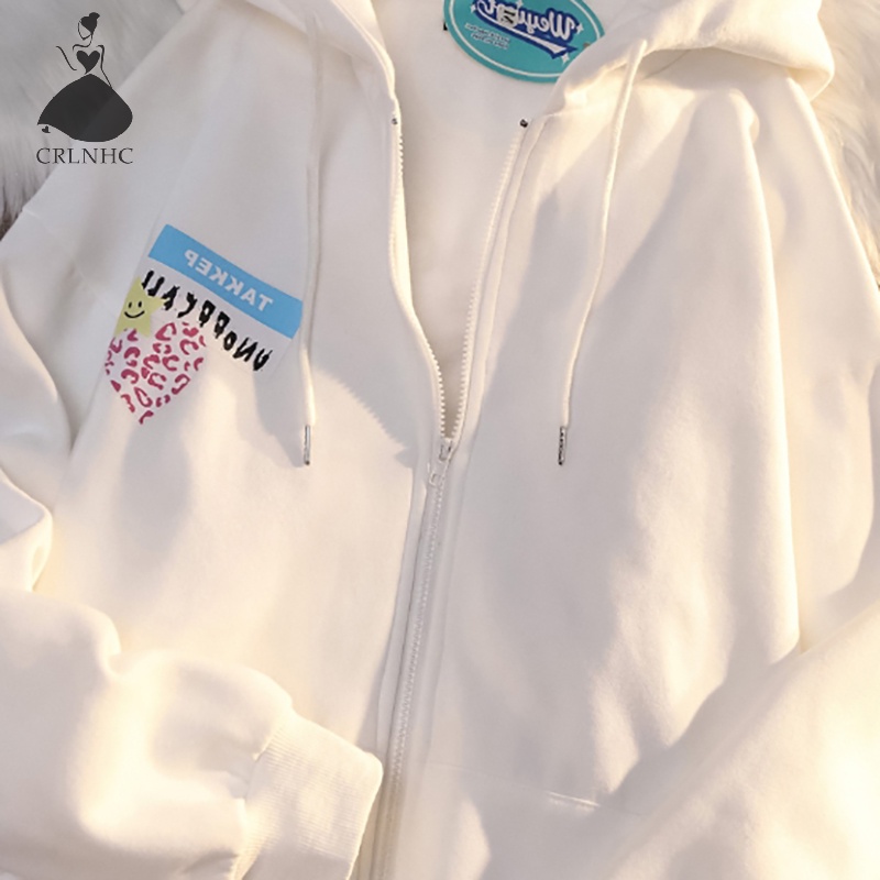 Áo Khoác Hoodie Tay Dài Dáng Rộng Có Khóa Kéo In Họa Tiết Thời Trang Mùa Thu Cho Nữ