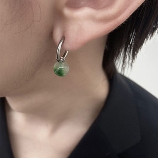 Khuyên Tai Thép Không Gỉ Dạng Kẹp Đính Đá Xanh Lá Phong Cách hip hop Thời Trang Cho Nam