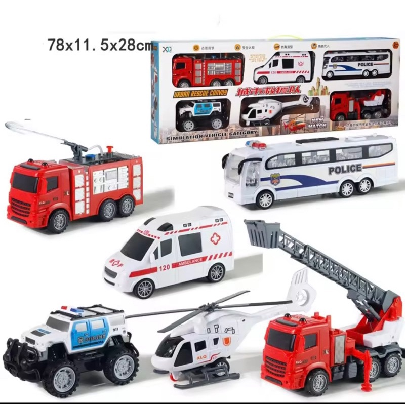 Set 6 Xe Ô Tô Công Trình, Cứu Hoả, Cảnh Sát Chạy Đà Hàng Hộp Cao Cấp Siêu Đẹptặng ôtô tặng ô tô
