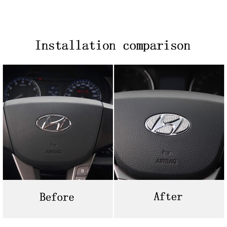 Miếng Dán logo Trang Trí Vô Lăng Xe Hơi hyundai i10 i20 i30 ix35 ix55 tucson sonata elantra