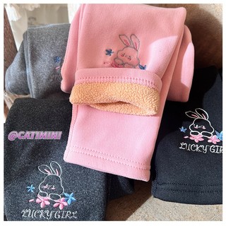 Catimini quần legging nhung dày ấm áp thêu hình thỏ đáng yêu cho bé
