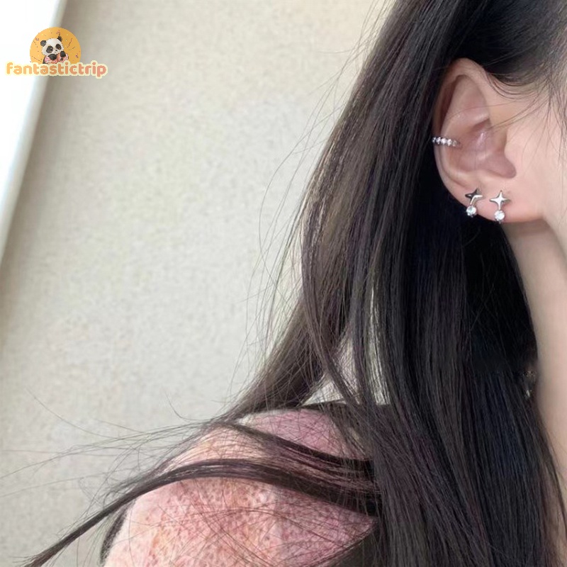 Set 6 Khuyên Tai Kim Loại Dạng Hạt Đá opal Màu Hồng Hình Trái Tim / Thánh Giá / Ngôi Sao Thời Trang Cho Nữ Mới