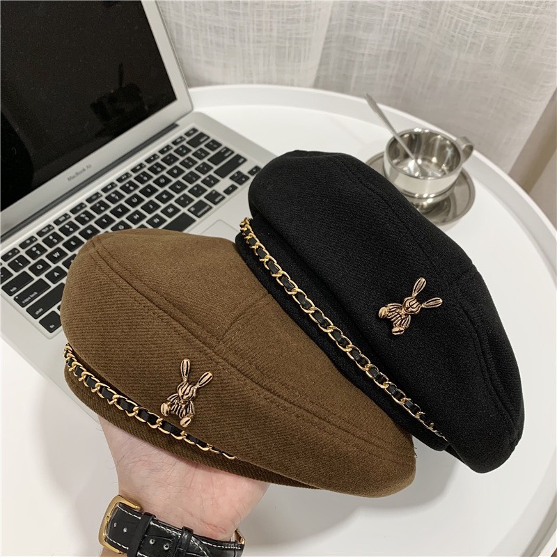 Mũ Beret Phối Dây Xích Phong Cách Thời Trang Thu Đông Hàn Quốc Cho Nữ