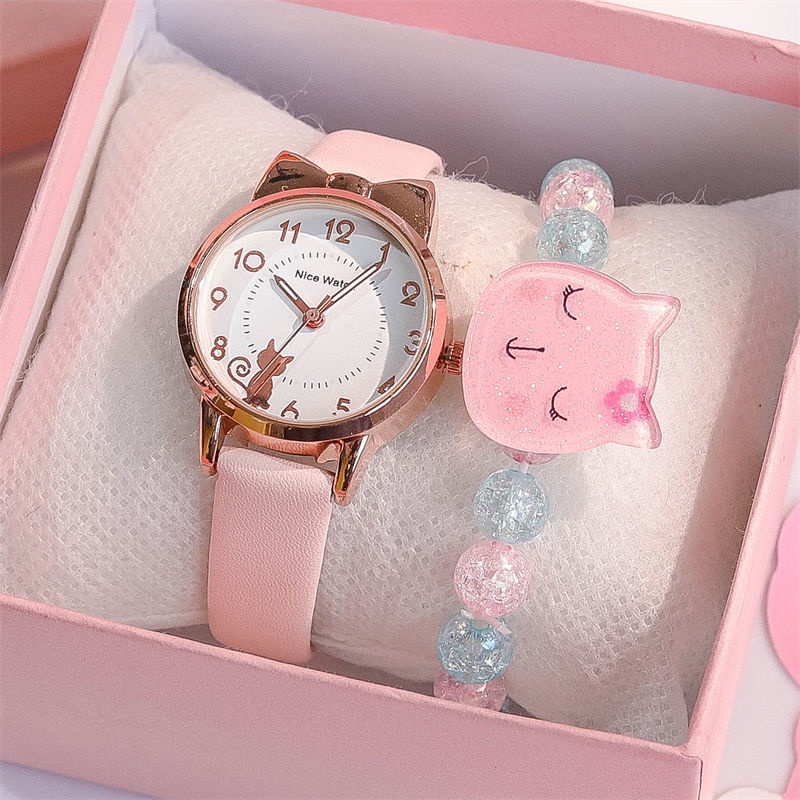 Bộ Đồng Hồ Đeo Tay Hình Mèo Hoạt Hình Đáng Yêu Dành Cho Trẻ 5 Tuổi