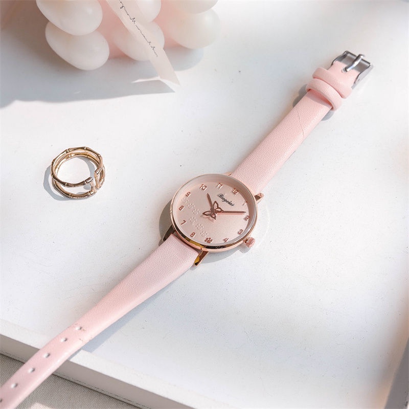 Đồng Hồ Nữ Dây Da Mặt Hình Bướm Nhỏ Xinh Xắn
