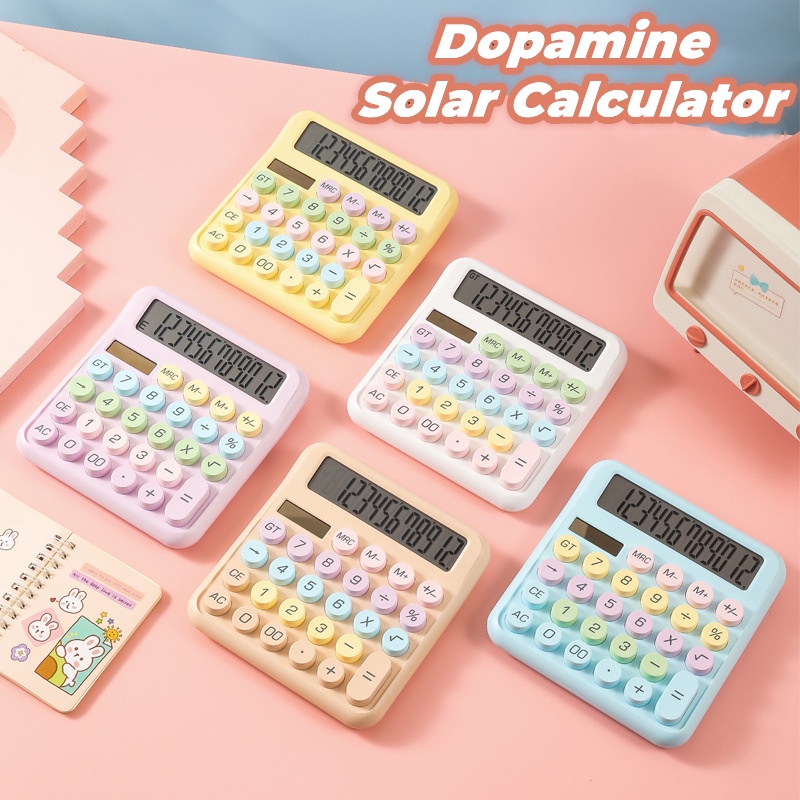 Máy Tính Năng Lượng Mặt Trời 12 Chữ Số Màu Kẹo Dễ Thương