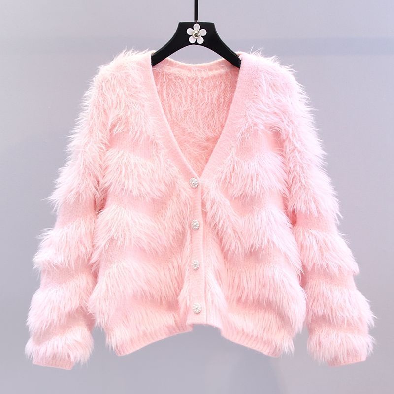 Mềm Áo Khoác cardigan Dệt Kim Cổ Chữ v Thời Trang