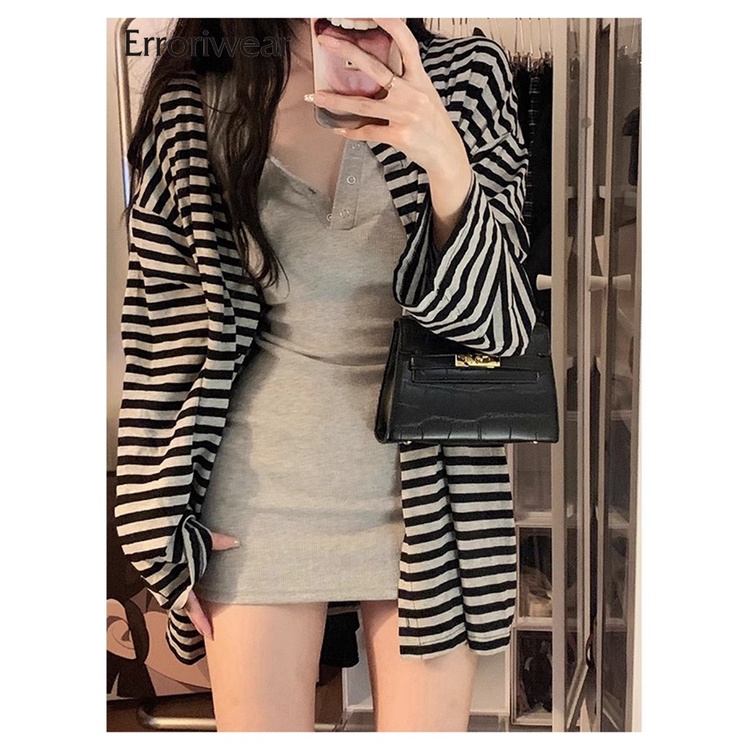 Set Áo tank top Ôm Dáng + Chân Váy Kẻ Sọc Dài Tay Thời Trang 2023 Cho Nữ