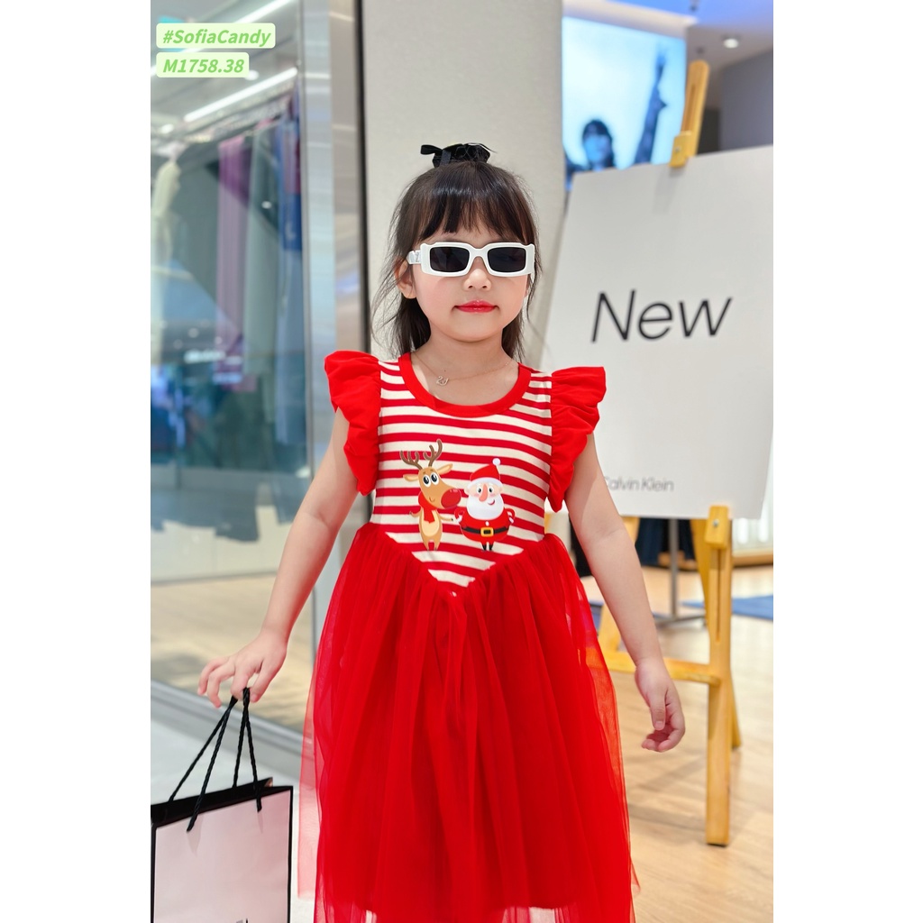 Váy noel sọc trắng tùng xòe