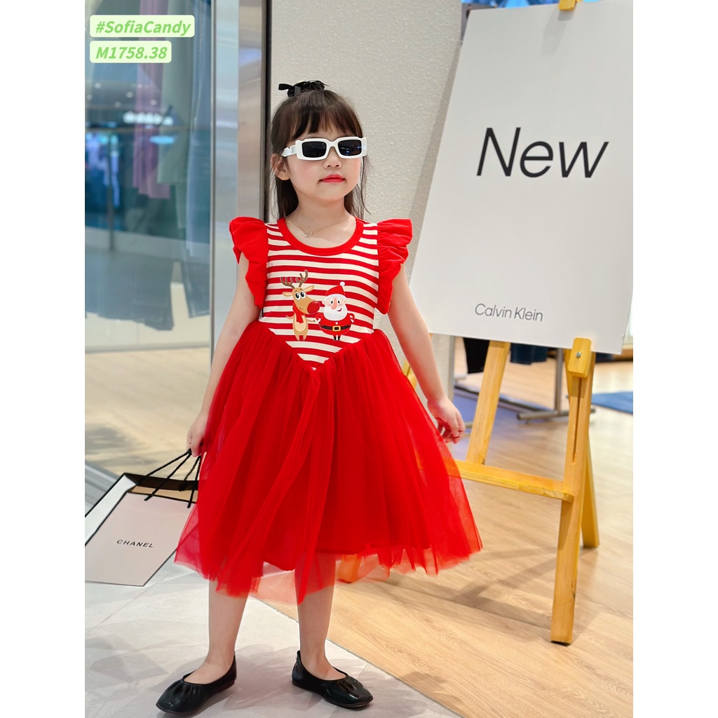 Váy noel sọc trắng tùng xòe