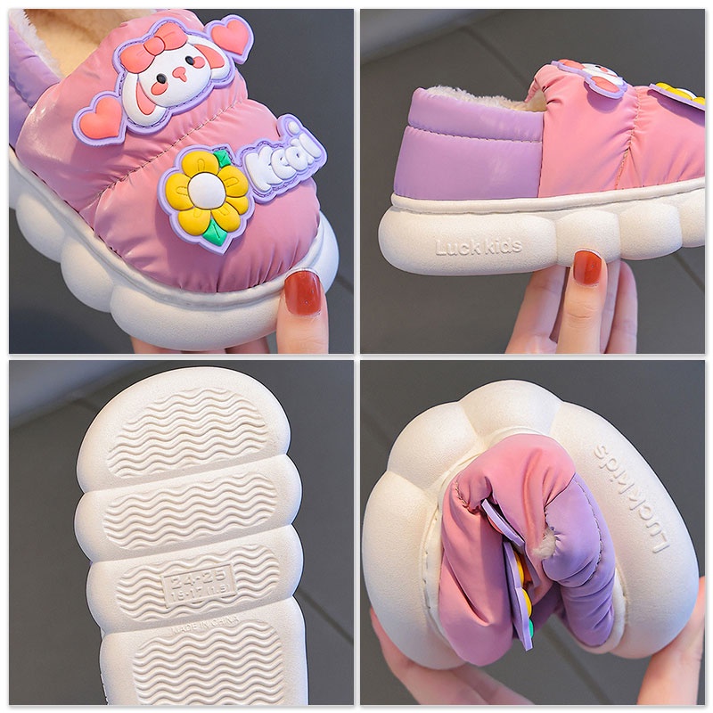 Dép cotton Lót Lông Cừu Giữ Ấm Chống Thấm Nước Cho Bé