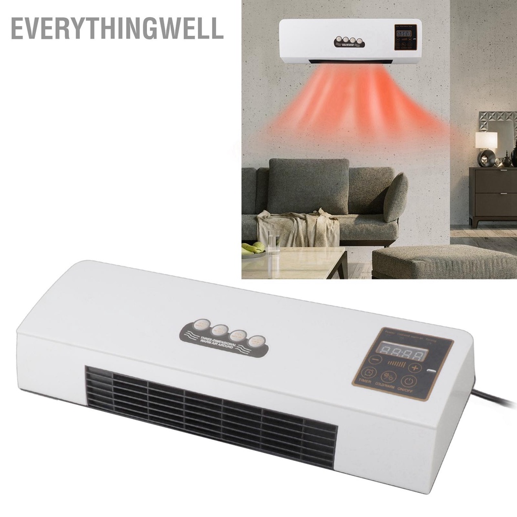 EverythingWell Máy điều hòa không khí treo tường 1800W làm mát bằng điện sưởi Bộ phận nóng PTC với bộ hẹn giờ khiển từ xa cho phòng ngủ tắm 220V Phiên bản tiếng Anh snowa