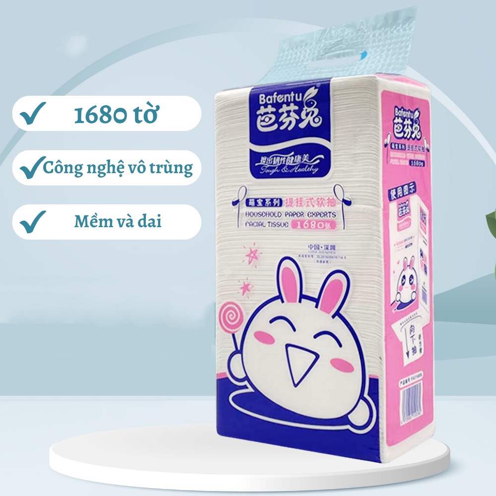 Bịch khăn giấy rút 1680 tờ 4 lớp treo tường Bafentu cỡ lớn tiện dụng