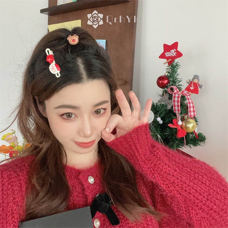 Qr Dây Buộc Tóc Trang Trí Hình Ông Già Noel / Tuần Lộc Giáng Sinh Dễ Thương Mới