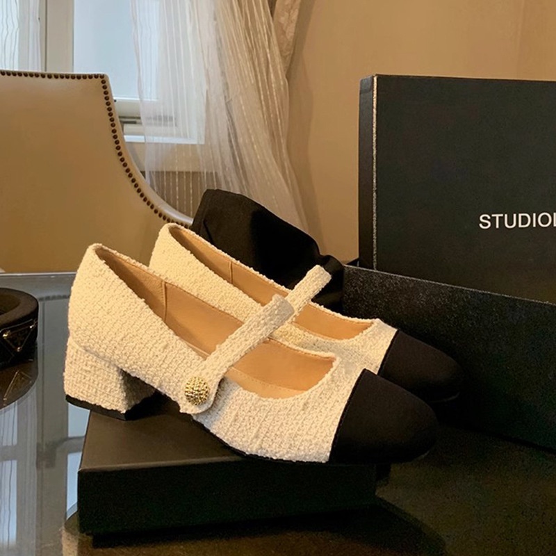 Giày Búp Bê Mũi Vuông Đế Dày Phối Màu Thời Trang Xuân Thu Cho Nữ D58