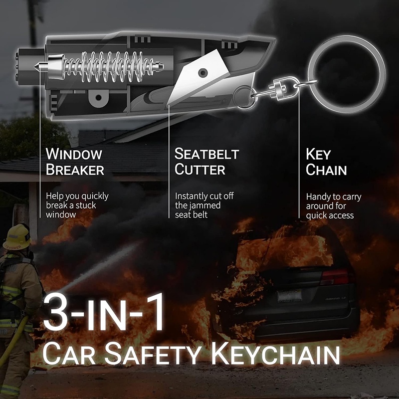 Dụng Cụ Cắt Kính / Phá Cửa Sổ Khẩn Cấp 3 Trong 1 Di Động Kèm Móc Khóa Tiện Dụng Cho Xe Hơi