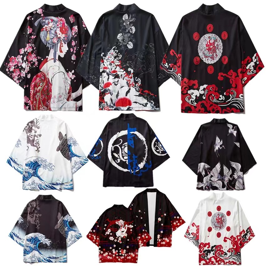 Áo Choàng Kimono Họa Tiết Mèo samurai Truyền Thống Nhật Bản Thời Trang Mùa Hè 2021 yukata haori