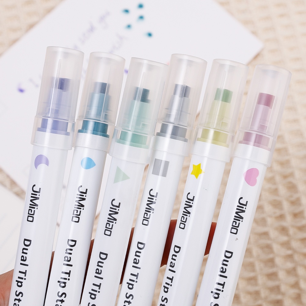 Bút Đánh Dấu Bắt Sáng / Bút Đánh Dấu ledger Hai Đầu / Bút Dạ Quang 6 Màu Sắc Đáng Yêu Dành Cho Trẻ Em