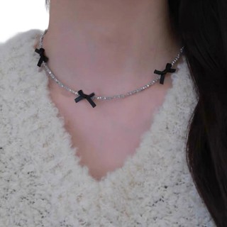 Vòng Cổ choker Lụa Thắt Nơ Đính Hạt Pha Lê handmade Thanh Lịch Cho Nữ