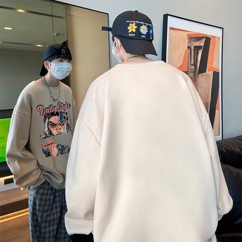 Yazhiniao Áo Thun Nam Dài Tay Dáng Rộng Phong Cách retro Hàn Quốc