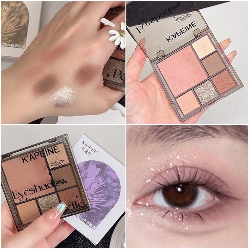 Bảng Phấn Trang Điểm Mắt Tạo Khối Má Hồng 6 Màu Lấp Lánh Có Chất Lì Dành Cho Trang HB
