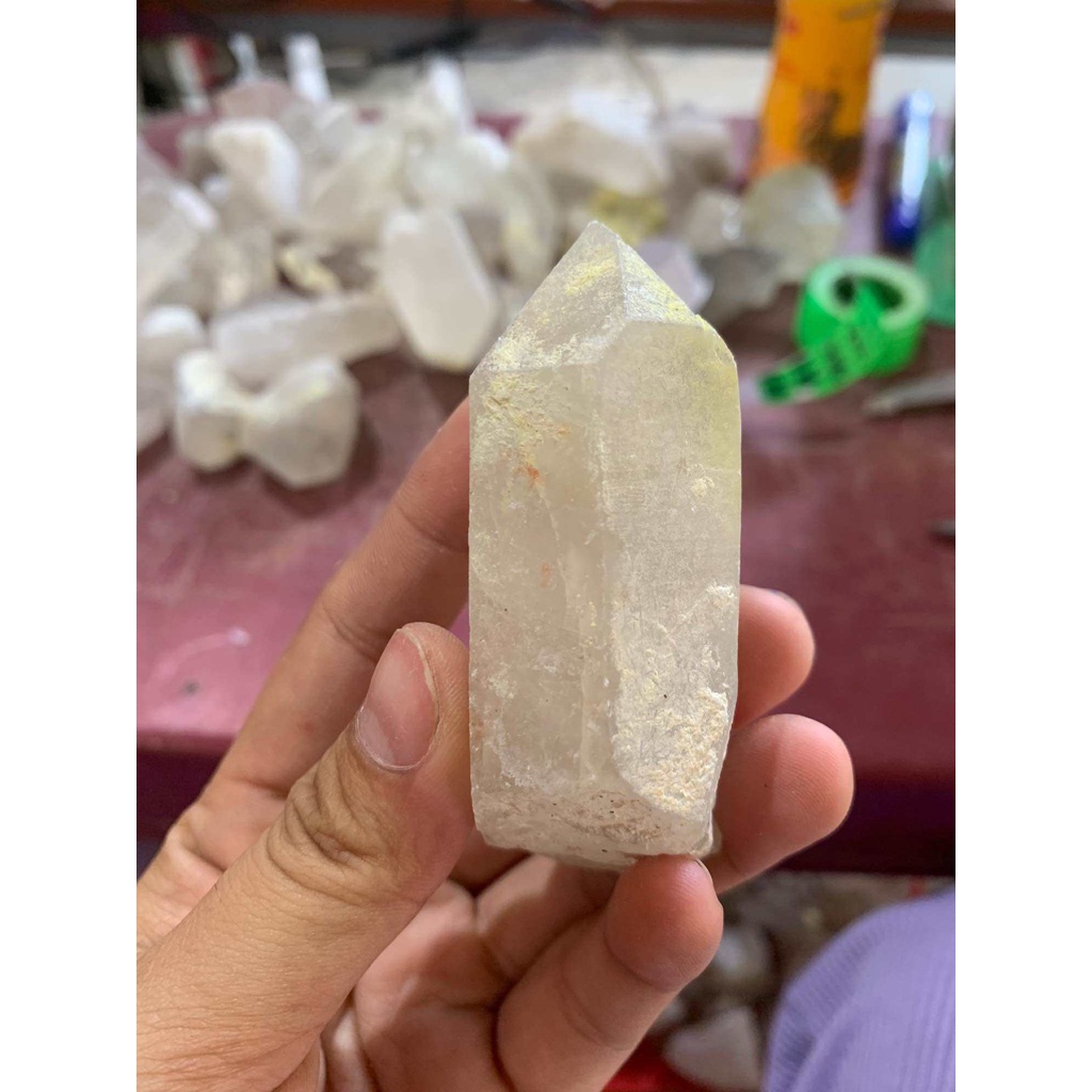 Đá thạch anh trắng nguyên bản thô dùng trang trí nhà cửa thanh tẩy năng lượng cao7,5cm nặng110gram