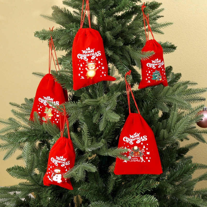 Túi Nhung Dây Rút Đựng Kẹo Giáng Sinh / Trang Sức Đa Năng Hình Ông Già Noel Nai Sừng Tấm Trang Trí Nhà Cửa / Tiệc Tùng