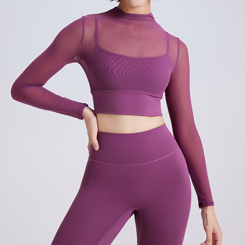Áo Thể Thao Dài Tay Phối Lưới Tập yoga Chạy Bộ Nhanh Khô Gợi Cảm
