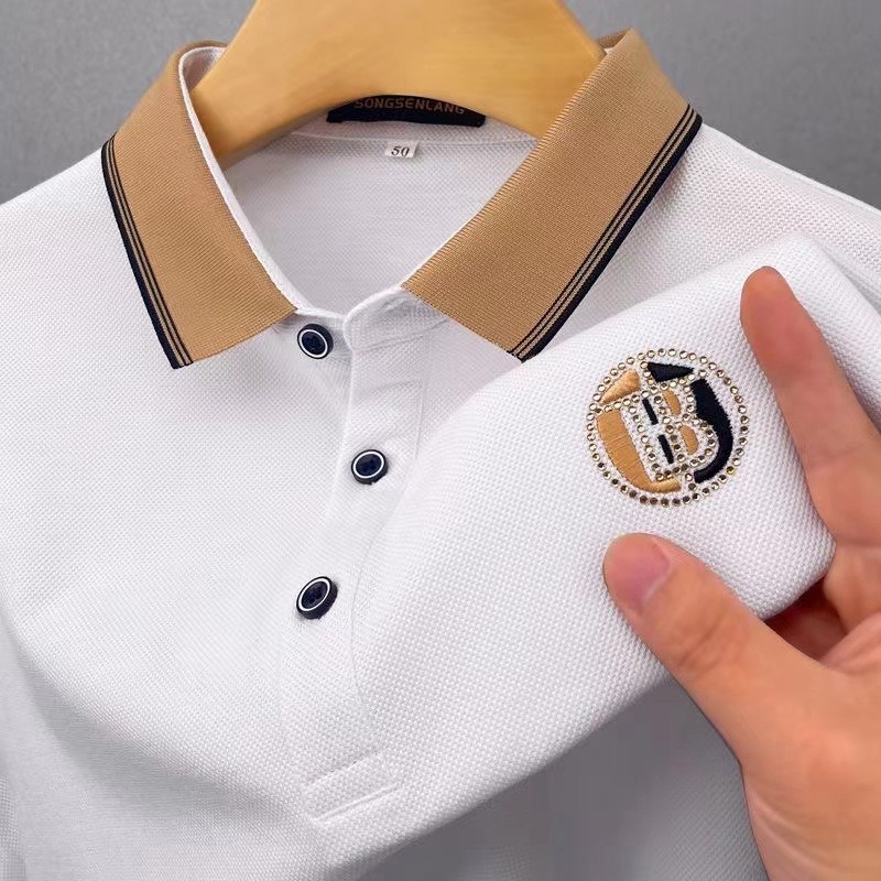 Mới Áo Thun polo 100% cotton Tay Ngắn Dáng Rộng Thêu Họa Tiết 4 Màu Tùy Chọn Thoáng Khí Thời Trang Cho Nam