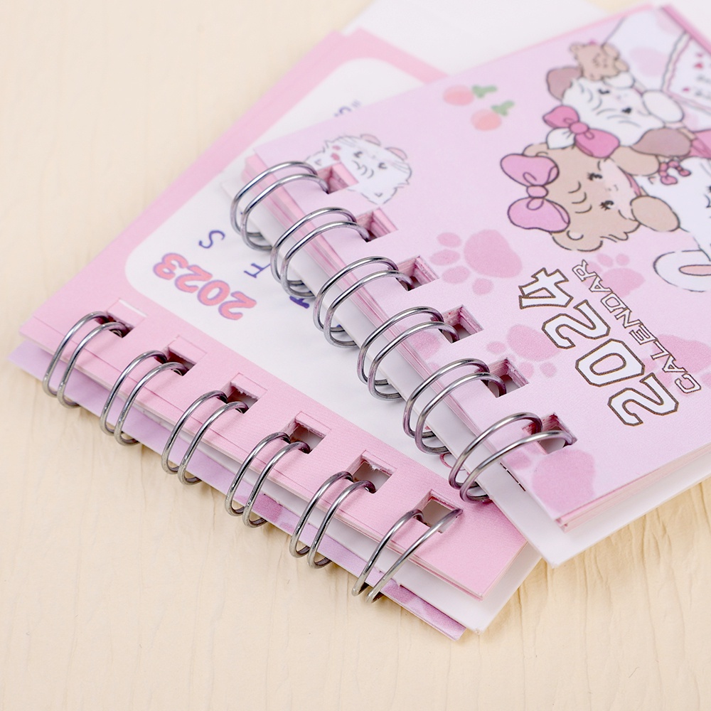 Lịch Để Bàn mini 2024 Dạng Gập Di Động Hình Mèo Hoạt Hình Màu Hồng / Lịch Để Bàn Trang Trí Dễ Thương