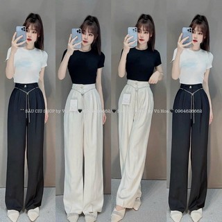 Quần vải ống suông lưng cao tôn dáng, Quần suông basic cạp cao vải mịn tôn dáng