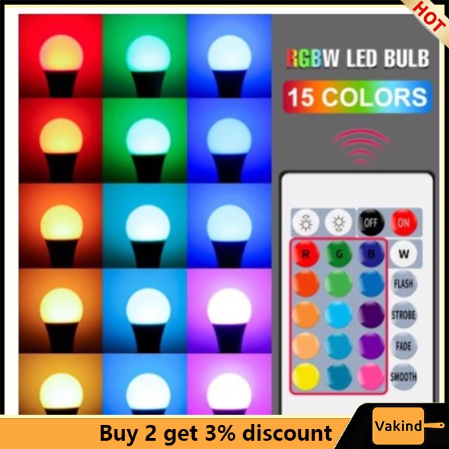 Bóng Đèn led 110v 220v e27 3w / 5w / 10w / 15w rgb Nhiều Màu Sắc Kèm remote Điều Khiển ir