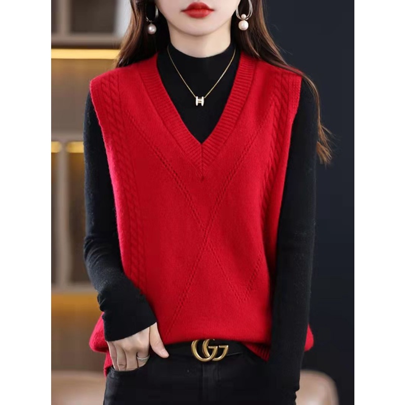 Áo Len Không Tay Cổ Chữ v Dáng Rộng Thời Trang Mùa Thu Hàng Mới Dành Cho Bạn Nữ
