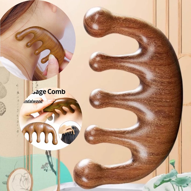 Lược Gỗ Đàn Hương Đầu Tròn Năm Răng Dùng Mát Xa Cơ Thể