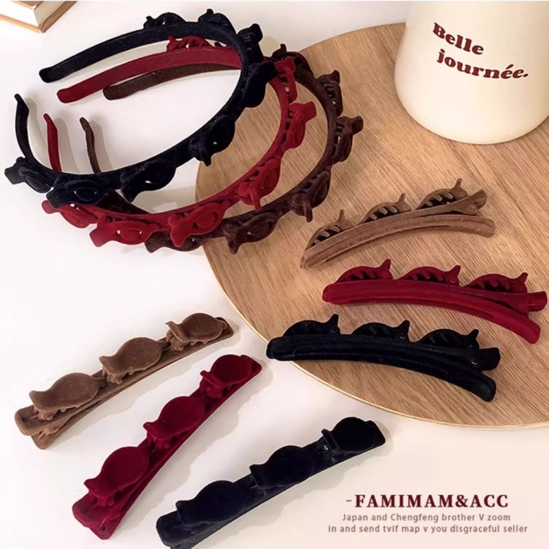 Băng Đô Cài Tóc Vải Nhung Đỏ Phong Cách Hàn Quốc Cho Nữ