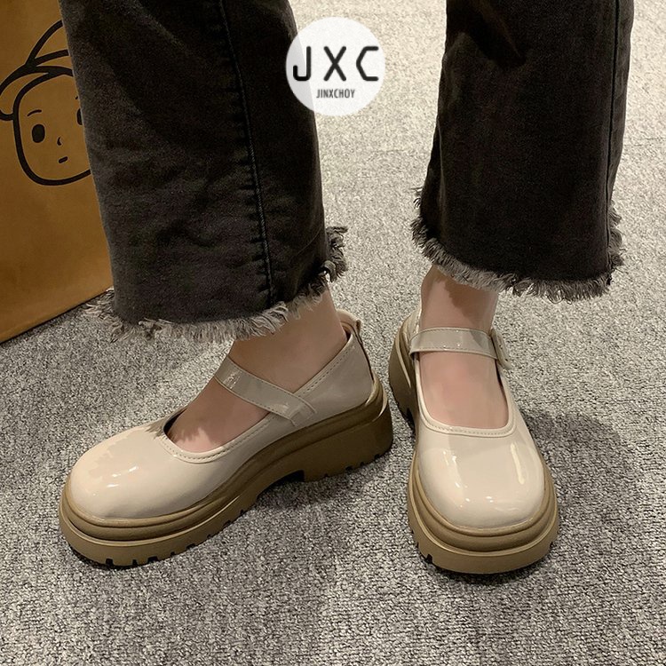 JINxCHOYGiày Búp Bê Da PU Mũi Tròn Phong Cách Retro Cho Nữ