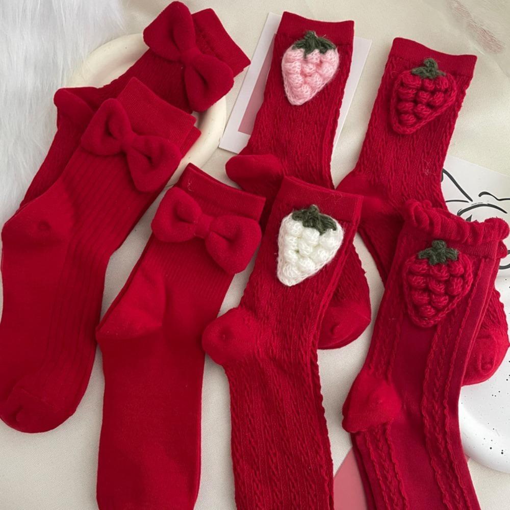 1 Đôi Vớ Ngủ cotton Màu Đỏ Đính Nơ Mềm Mại Dễ Thương Cho Bé Gái